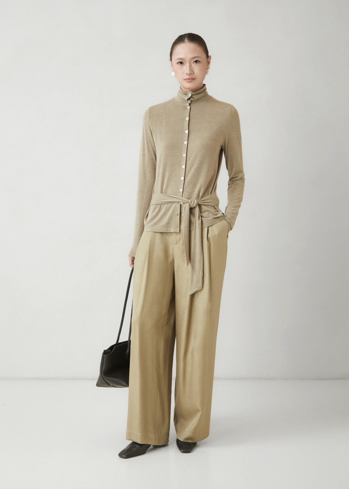 Tie-waist button-front top