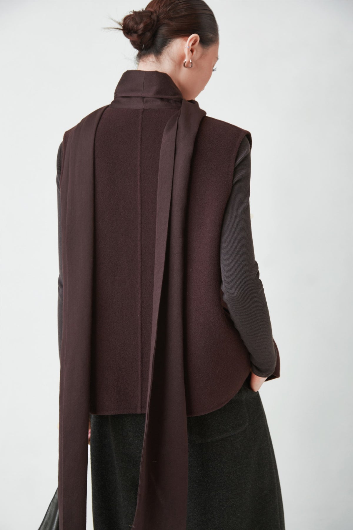 WU TANG Scarf-detail vest, Burgundy, view 4