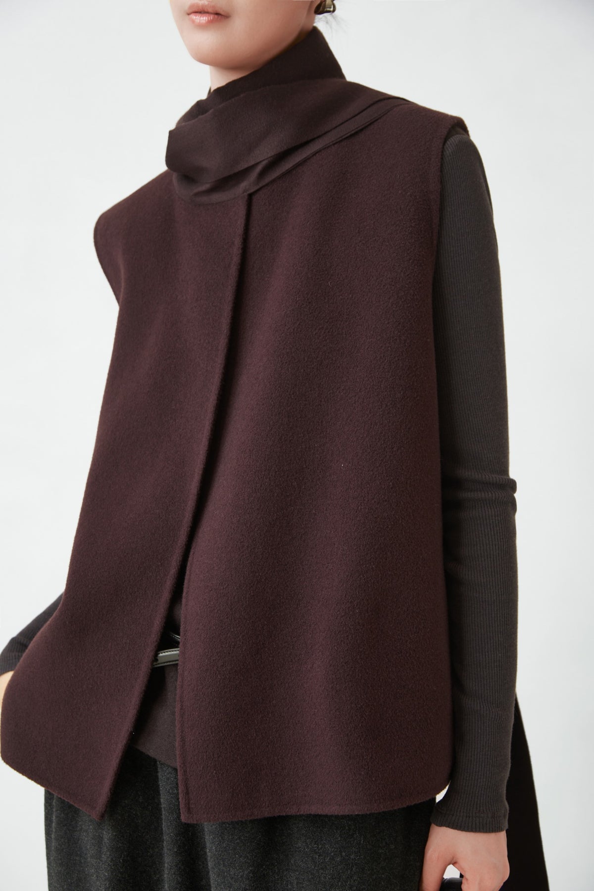 WU TANG Scarf-detail vest, Burgundy, view 5