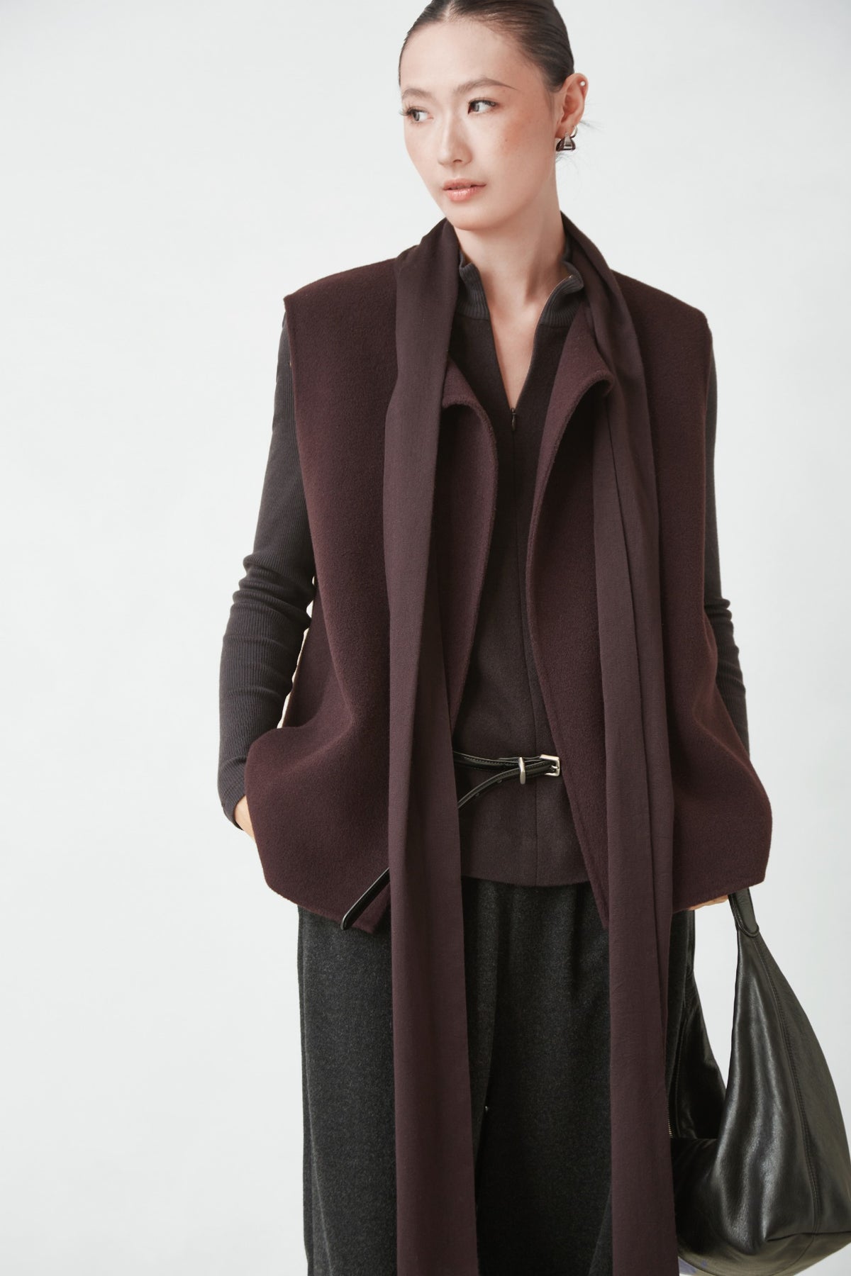 WU TANG Scarf-detail vest, Burgundy, view 6
