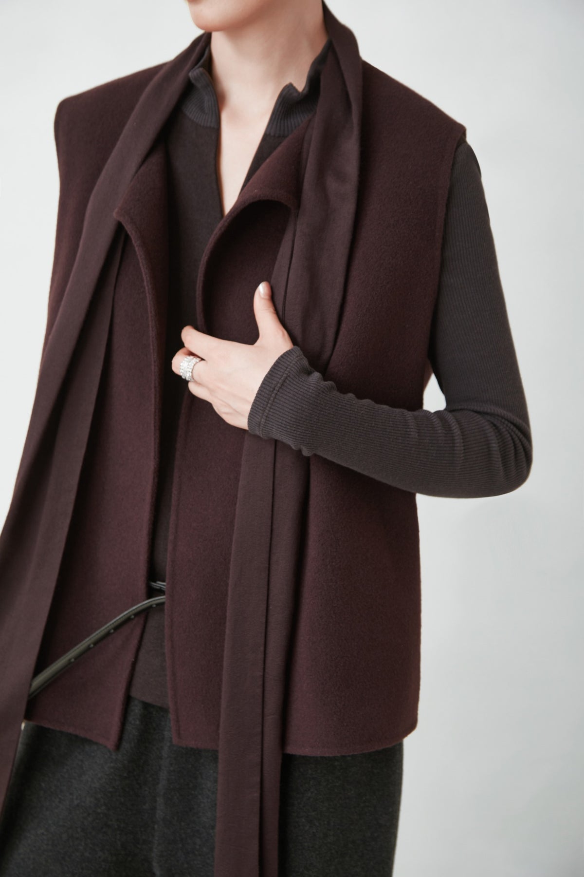 WU TANG Scarf-detail vest, Burgundy, view 7
