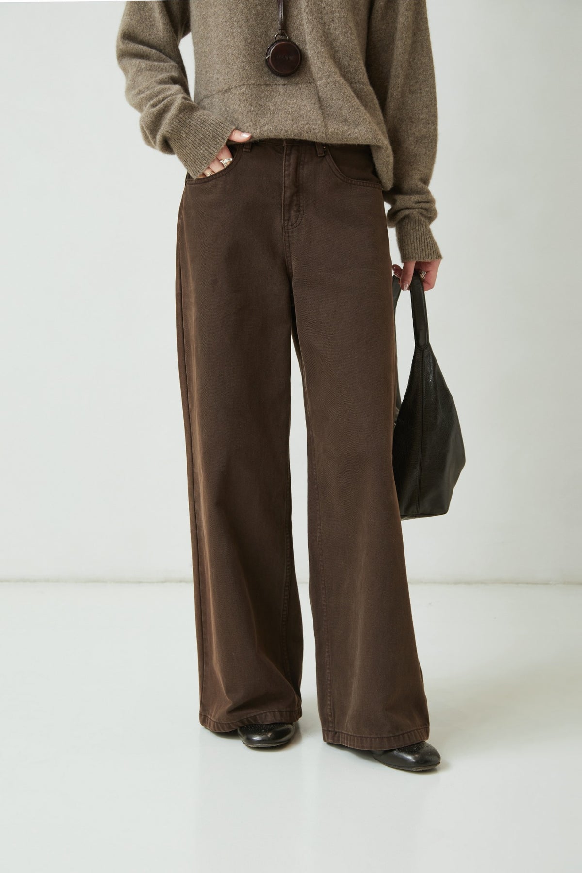 WU TANG Brown wide-leg trousers, Brown, view 2