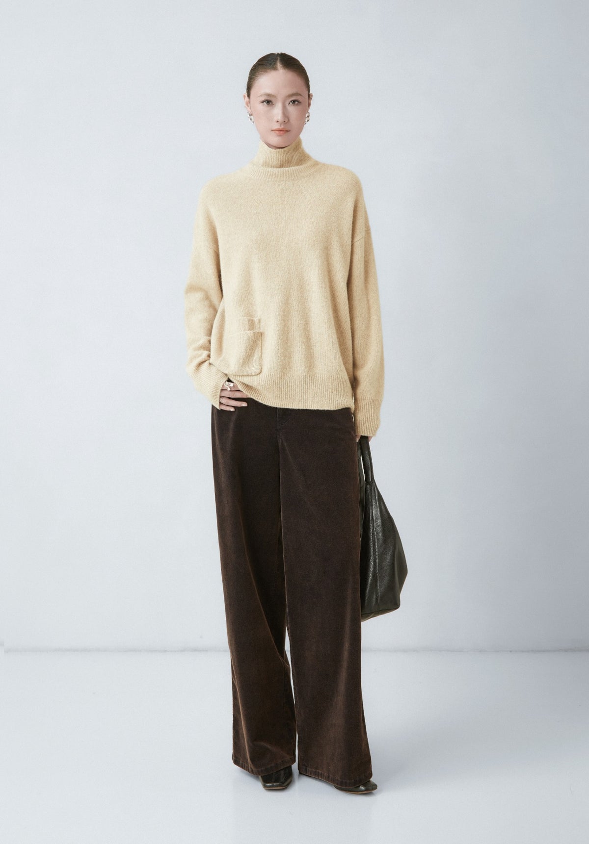Dark brown wide-leg trousers