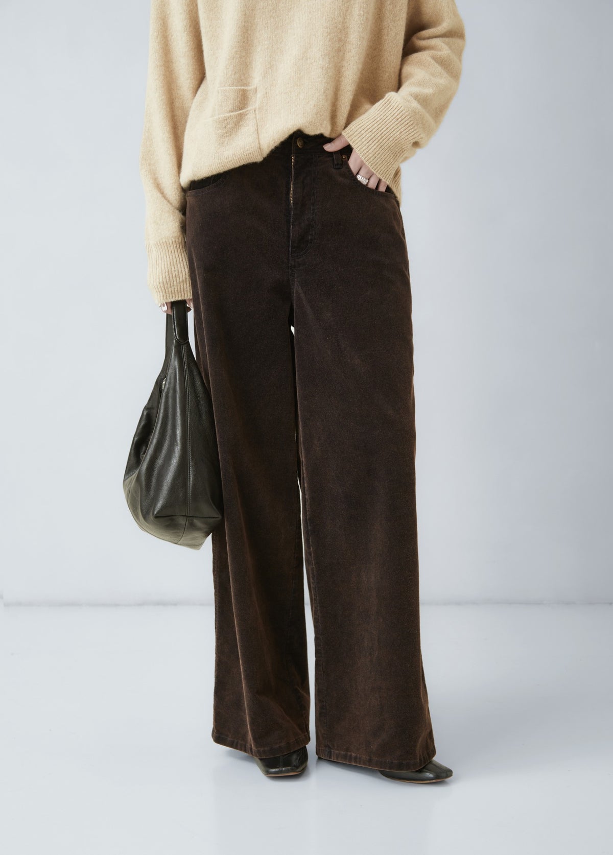 WU TANG Dark brown wide-leg trousers, Dark brown, view 2