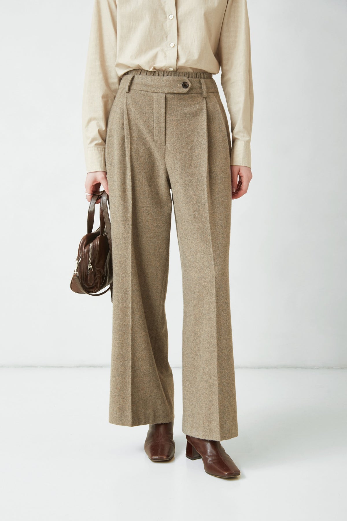 WU TANG Pleated wide-leg trousers, Taupe, view 2