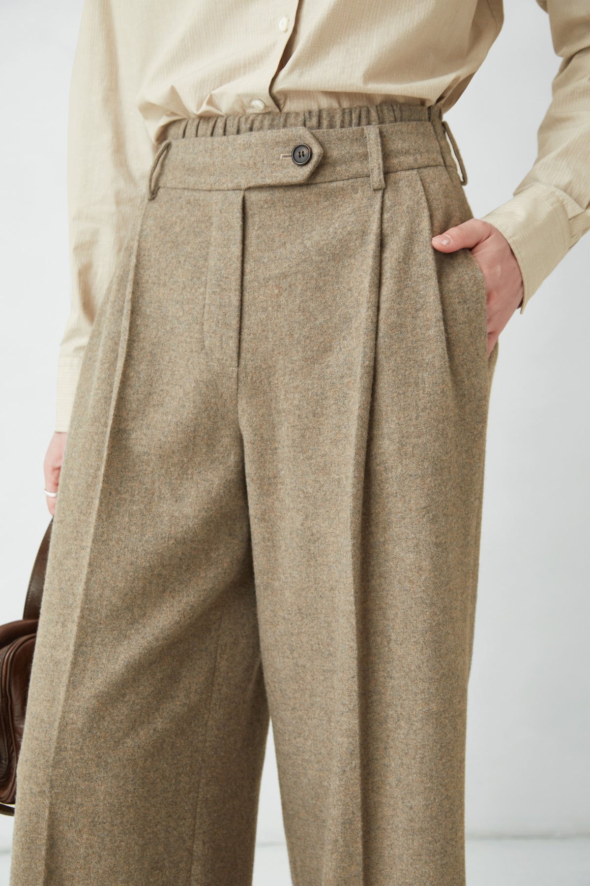 WU TANG Pleated wide-leg trousers, Taupe, view 4