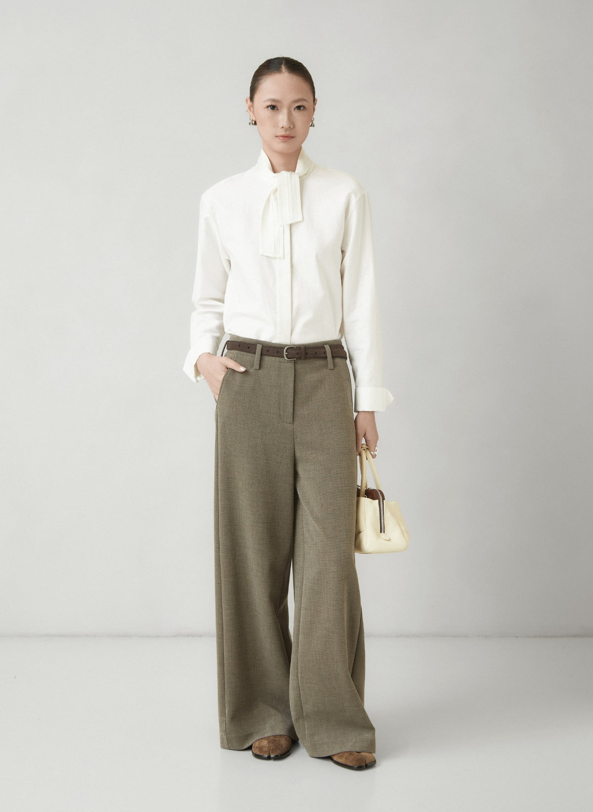 WU TANG Olive-grey wide-leg trousers, Olive grey, view 1
