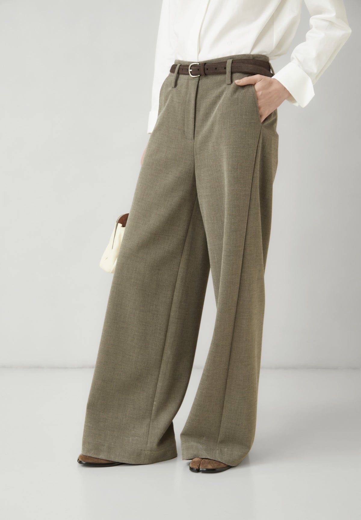 WU TANG Olive-grey wide-leg trousers, Olive grey, view 2
