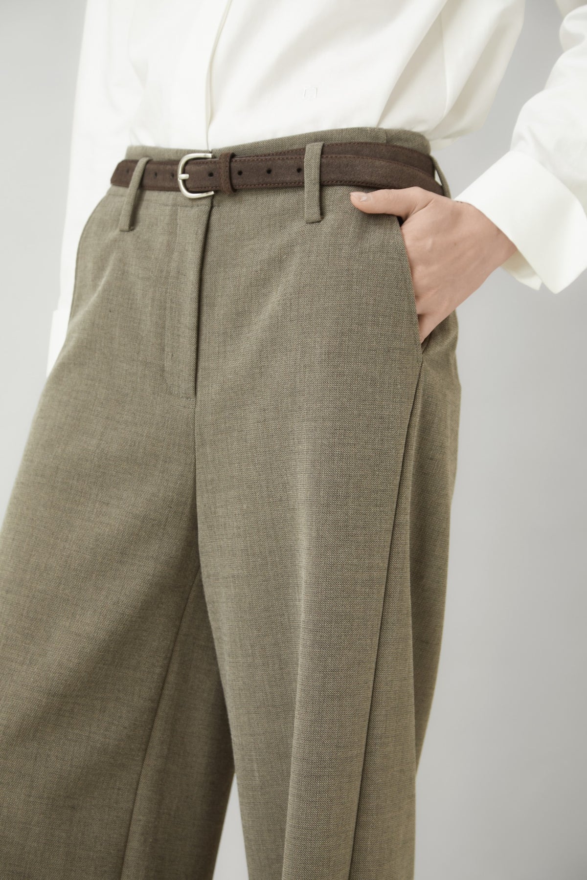 WU TANG Olive-grey wide-leg trousers, Olive grey, view 3