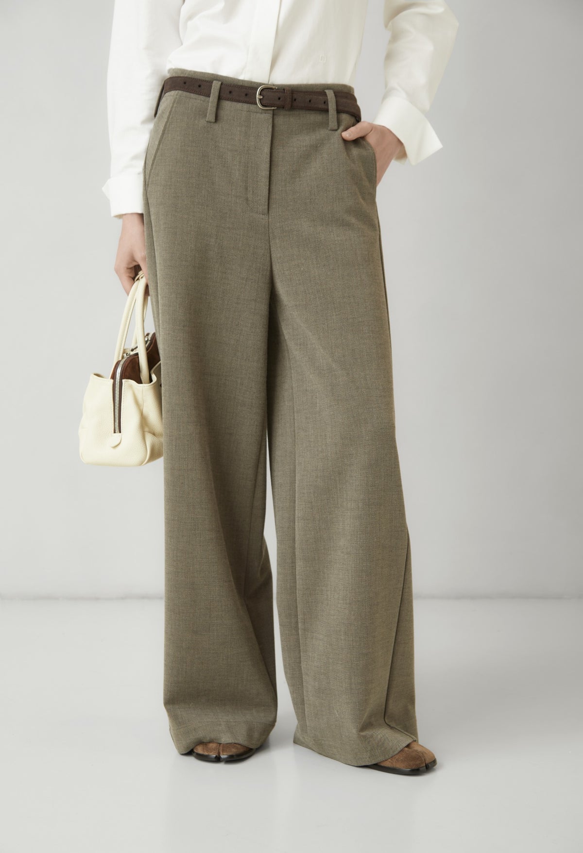 WU TANG Olive-grey wide-leg trousers, Olive grey, view 4