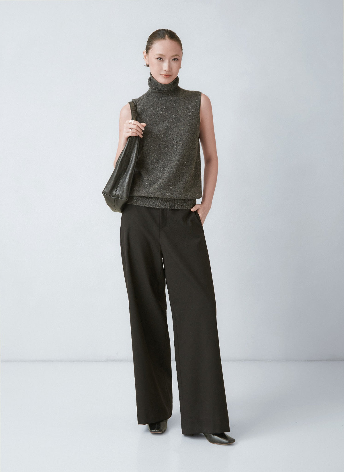 WU TANG Dark wide-leg trousers, Dark olive, view 1
